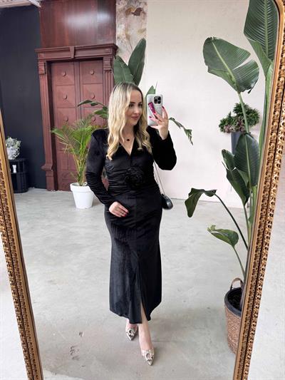 Diva Kadife Tasarım Elbise Siyah