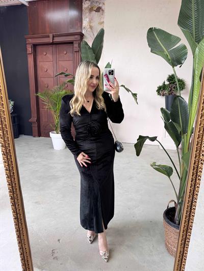 Diva Kadife Tasarım Elbise Siyah