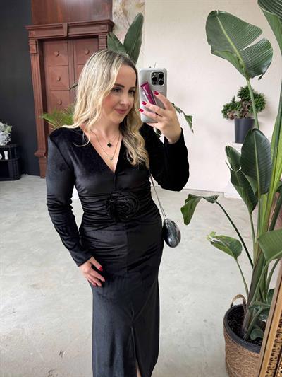 Diva Kadife Tasarım Elbise Siyah