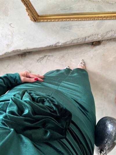 Diva Kadife Tasarım Elbise Zümrüt Yeşil