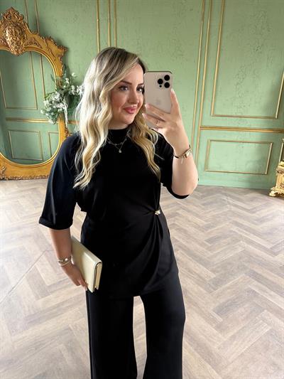 Double Kol Gold Bel Detaylı Modal Takım Siyah