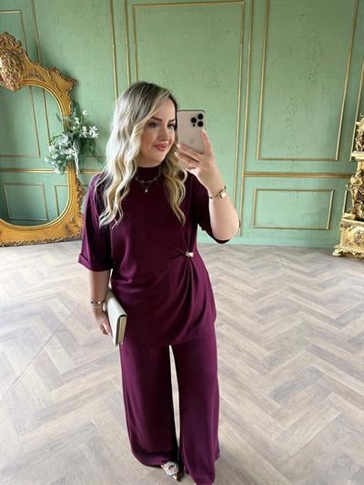 Double Kol Gold Bel Detaylı Modal Takım Mürdüm