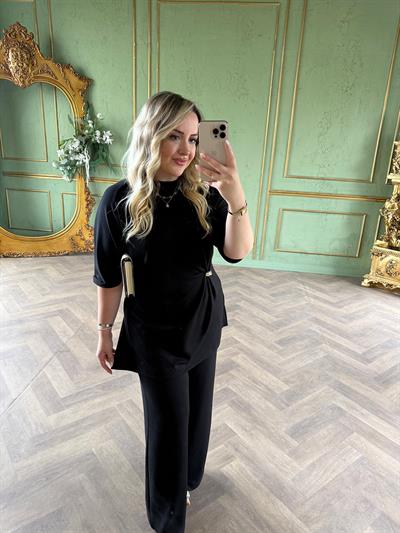 Double Kol Gold Bel Detaylı Modal Takım Siyah