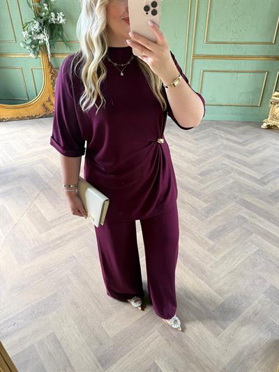 Double Kol Gold Bel Detaylı Modal Takım Mürdüm