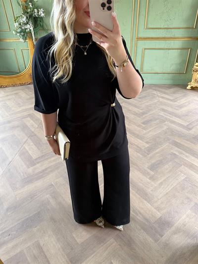 Double Kol Gold Bel Detaylı Modal Takım Siyah