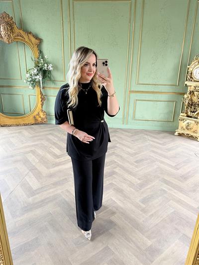 Double Kol Gold Bel Detaylı Modal Takım Siyah