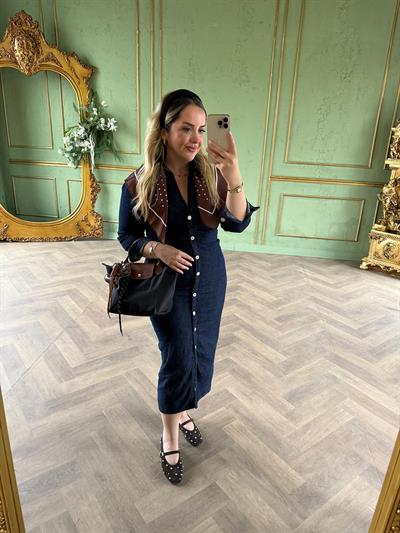 Drapeli Denim Elbise