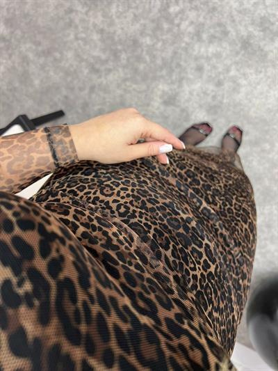 Drapeli Kahve Leopar Elbise