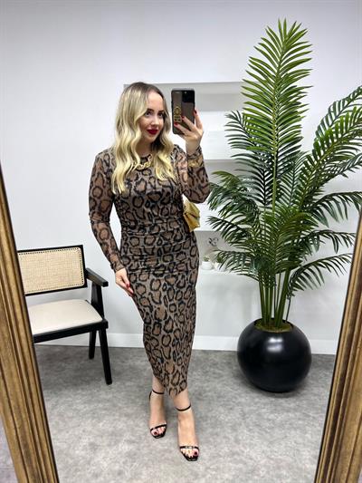 Drapeli Leopar Tül Elbise