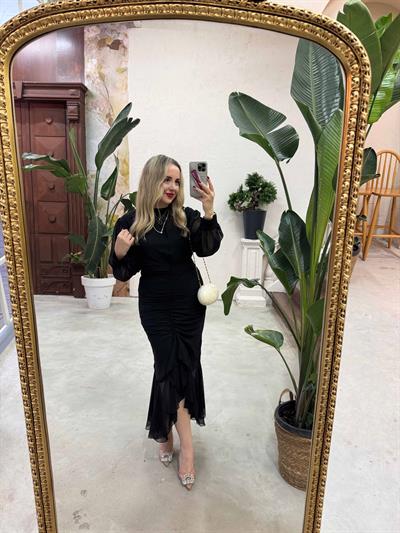 Drapeli Şifon Elbise Siyah