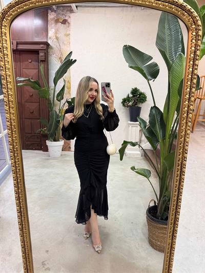 Drapeli Şifon Elbise Siyah