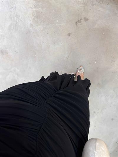 Drapeli Şifon Elbise Siyah