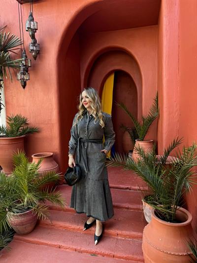 Düğmeli Denim Elbise Antrasit