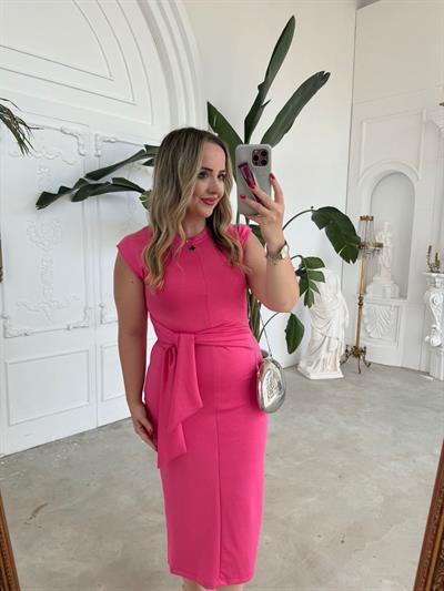 Düğüm Detaylı Modal Kumaş Elbise Pembe