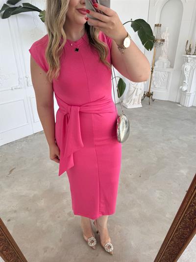 Düğüm Detaylı Modal Kumaş Elbise Pembe