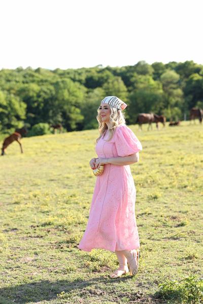 Edna Balon Kol Fisto Tasarım Elbise Pembe