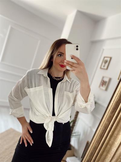 Ekru Cepli Pamuk Keten Gömlek