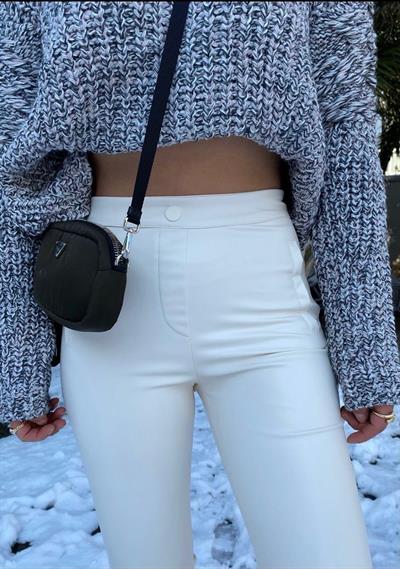 Ekru Deri Pantolon