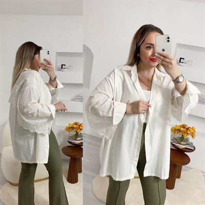 Ekru Renk Fisto Detaylı Gömlek