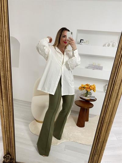 Ekru Renk Fisto Detaylı Gömlek