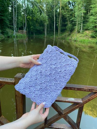 El Örgüsü Hasir Çanta Lila Renk