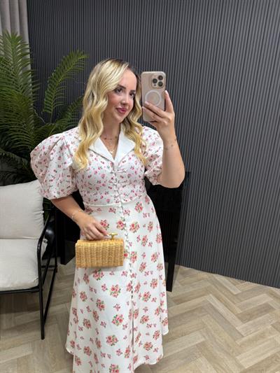 Elara Balon Kol Çiçekli Tasarım Elbise Çiçek Desenli