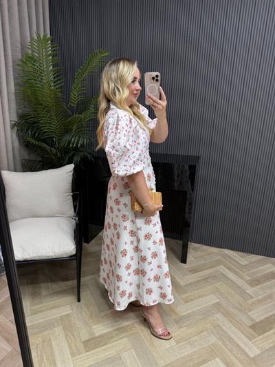 Elara Balon Kol Çiçekli Tasarım Elbise Çiçek Desenli