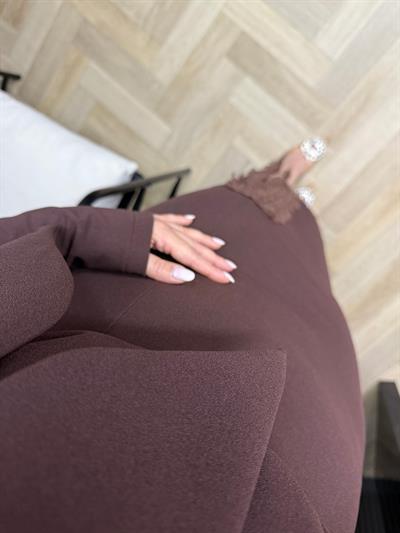 Eleni Fiyonk Bağlama Ve Dantel Detaylı Elbise Acı Kahve