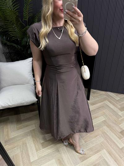 Elsa Bel Detaylı Tasarım Elbise Kahverengi
