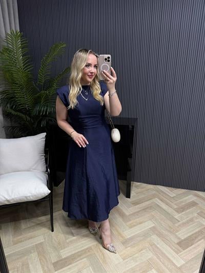 Elsa Bel Detaylı Tasarım Elbise Lacivert