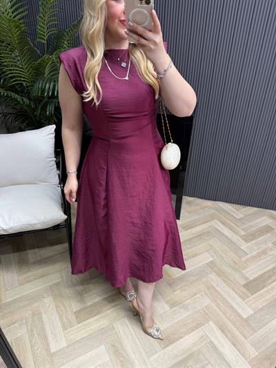 Elsa Bel Detaylı Tasarım Elbise Mürdüm