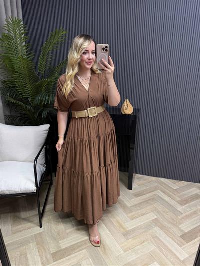 Emma Orj Marka Model Beli Lastikli Elbise Acı Kahve