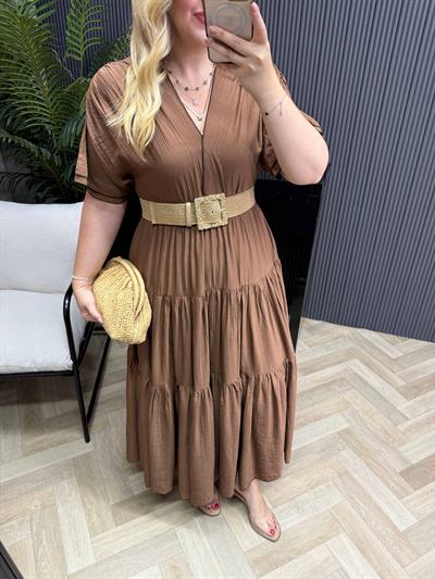 Emma Orj Marka Model Beli Lastikli Elbise Acı Kahve