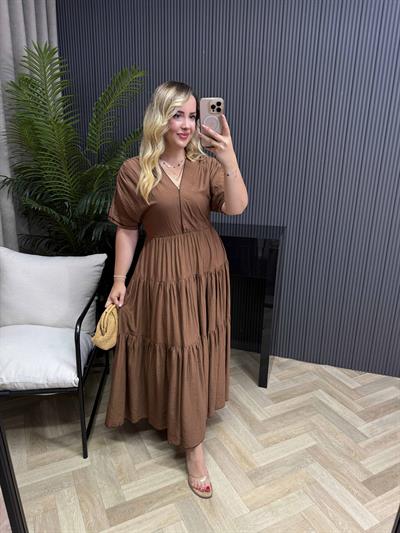 Emma Orj Marka Model Beli Lastikli Elbise Acı Kahve