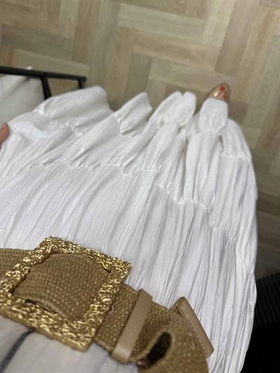 Emma Orj Marka Model Beli Lastikli Elbise Beyaz