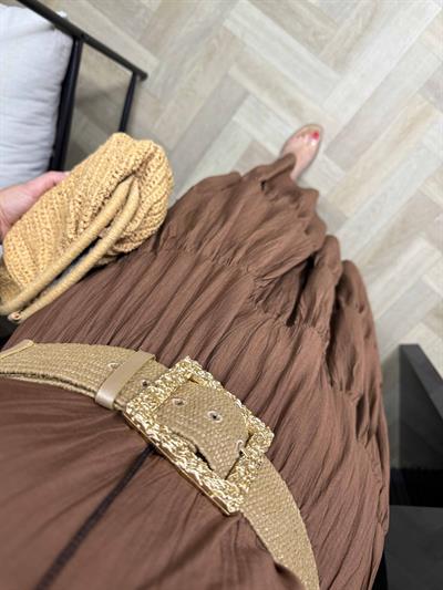 Emma Orj Marka Model Beli Lastikli Elbise Acı Kahve