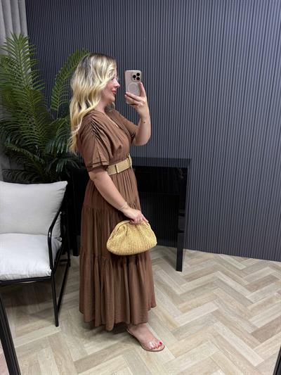 Emma Orj Marka Model Beli Lastikli Elbise Acı Kahve