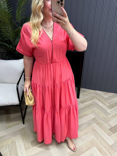 Emma Orj Marka Model Beli Lastikli Elbise Nar Çiçeği