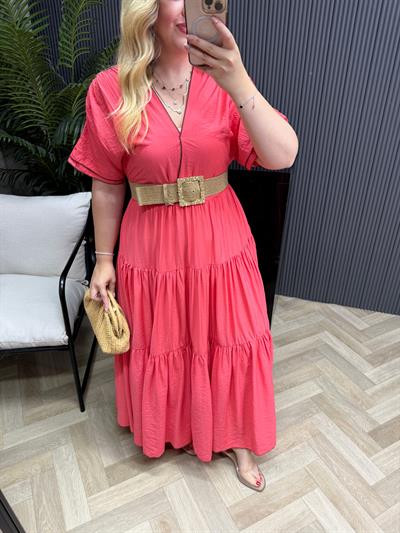 Emma Orj Marka Model Beli Lastikli Elbise Nar Çiçeği