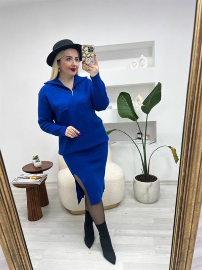 Etekli Triko Takım  Saks Mavi Renk