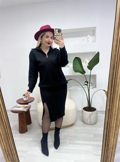 Etekli Triko Takım Siyah