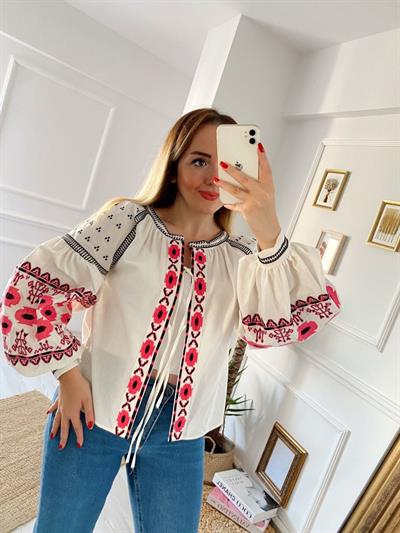 Etnik Desen Balon Kol Ceket