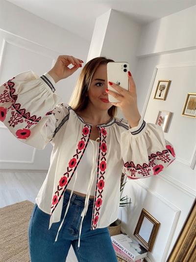 Etnik Desen Balon Kol Ceket