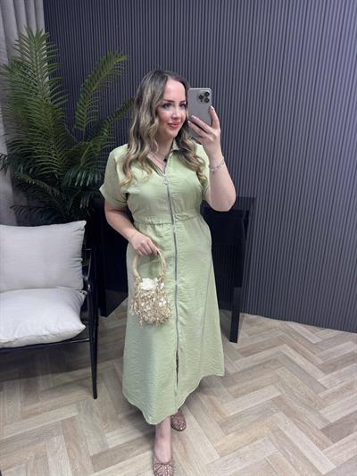 Fermuar Detaylı Aerobin Kumaş Elbise Mint Yeşil