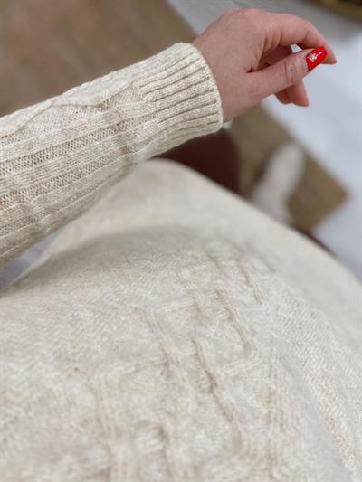 Fermuar Detaylı Saç Örgü Kazak Taş