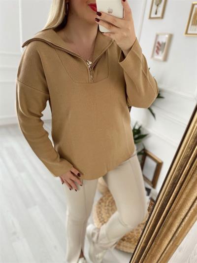 Fermuarlı Triko Camel