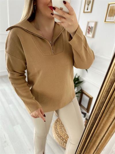 Fermuarlı Triko Camel