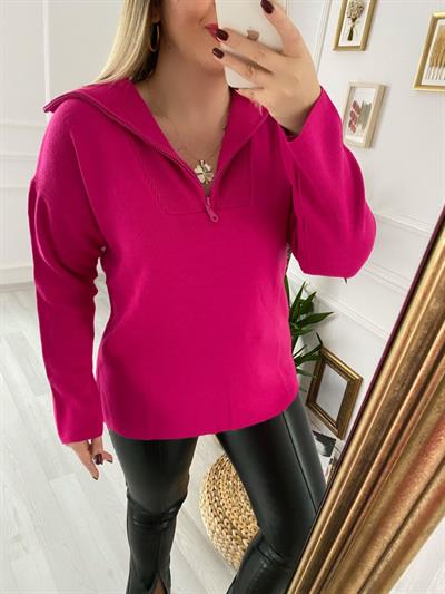 Fermuarlı Triko Pembe