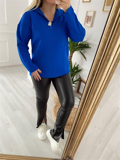 Fermuarlı Triko Saks Mavi