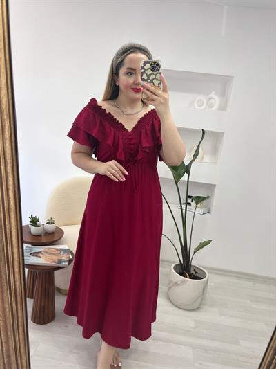 Firfir Detaylı Elbise Bordo